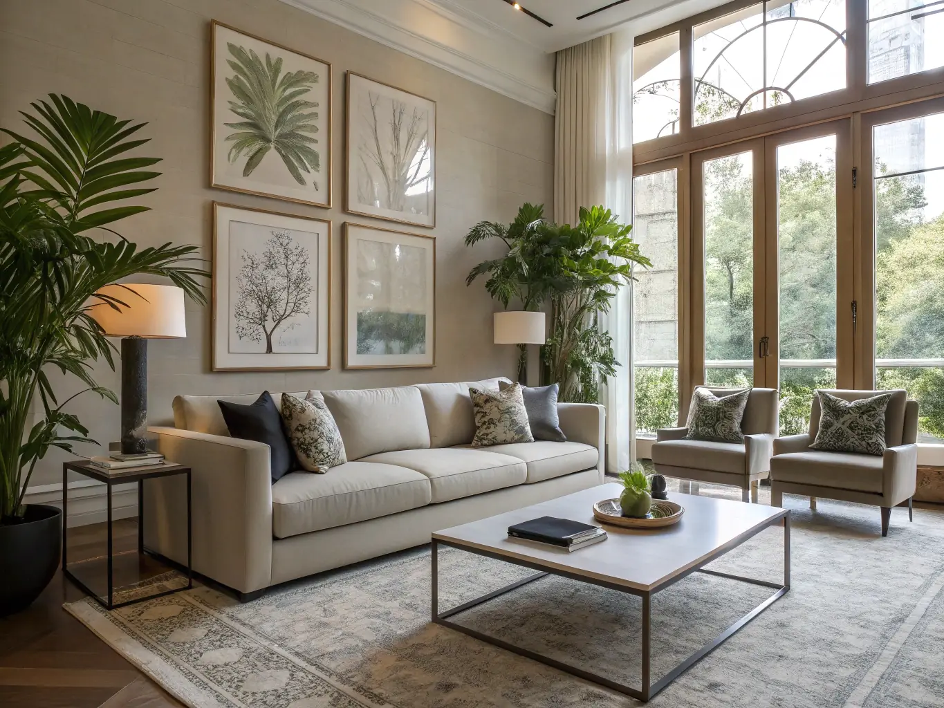 A modern living room with freshly painted walls and stylish interior finishes, showcasing Bloom Touch Interiors' expertise in creating aesthetically pleasing spaces.